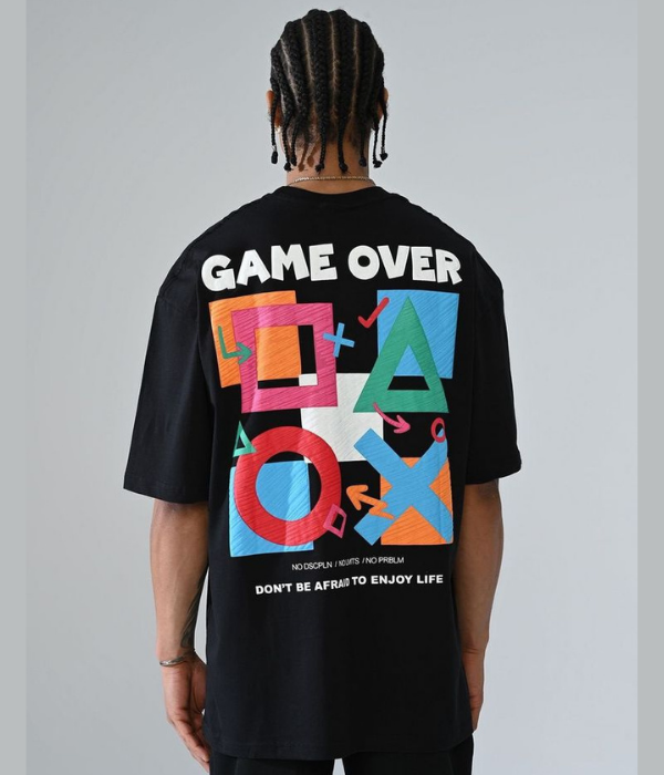UrbanOutfits Men Oversized T-Shirt Black / S ' GAME OVER 'Men Oversized T-shirt
