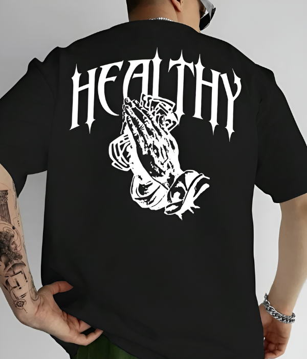 UrbanOutfits Men Oversized T-Shirt Black / S ' HEALTHY ' Men Oversized T-shirt
