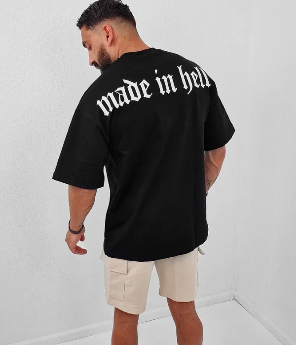 UrbanOutfits Men Oversized T-Shirt Black / S ' made in hell ' Men Oversized T-shirt