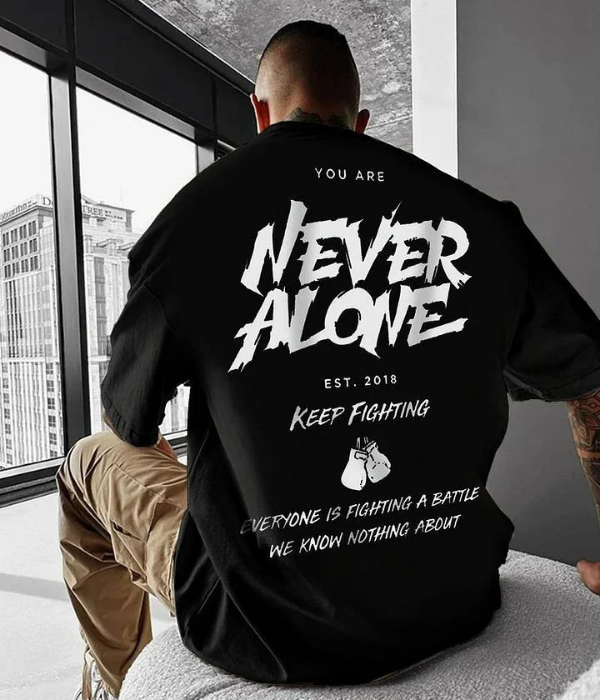 UrbanOutfits Men Oversized T-Shirt Black / S ' NEVER ALONE ' Men Oversized T-shirt