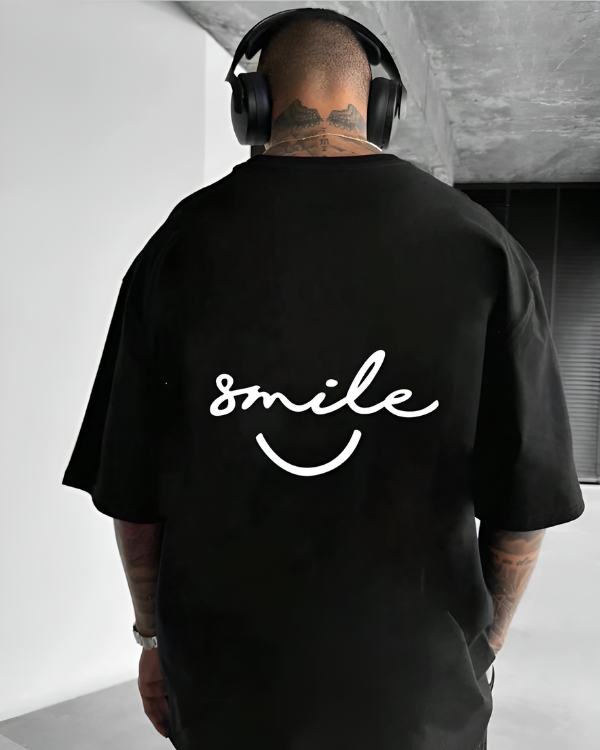 UrbanOutfits Men Oversized T-Shirt Black / S Smile - Men oversized T-shirt