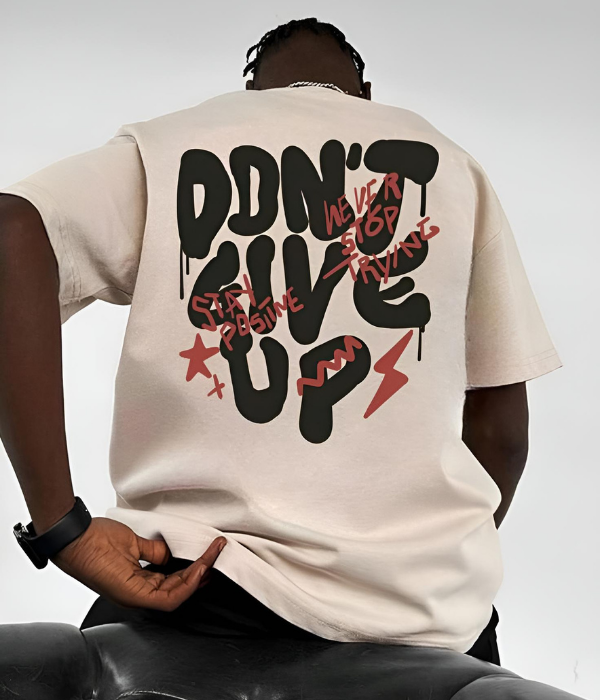 UrbanOutfits Men Oversized T-Shirt Creamy / S Don't Give Up! - Men Oversized T-shirt