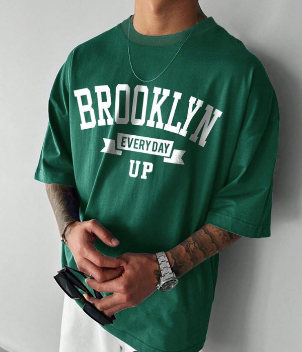 UrbanOutfits Men Oversized T-Shirt Dark green / S BROOKLYN Men Oversized T-shirt