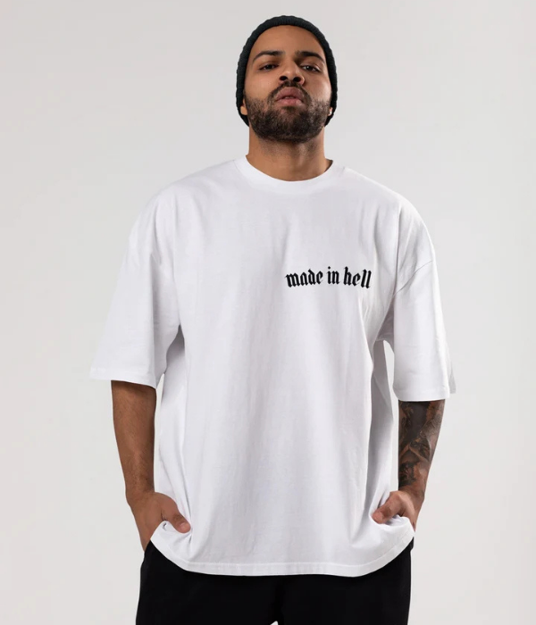 UrbanOutfits Men Oversized T-Shirt ' made in hell ' Men Oversized T-shirt