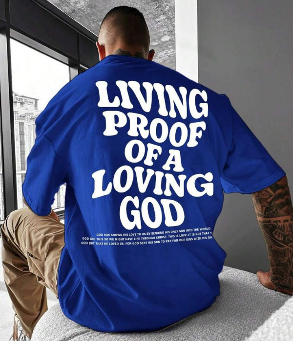 UrbanOutfits Men Oversized T-Shirt Royal Blue / S ' LOVING GOD ' Men Oversized T-shirt