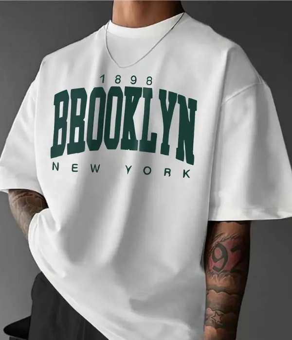 UrbanOutfits Men Oversized T-Shirt White / S BROOKLYN - Men Oversized T-shirt