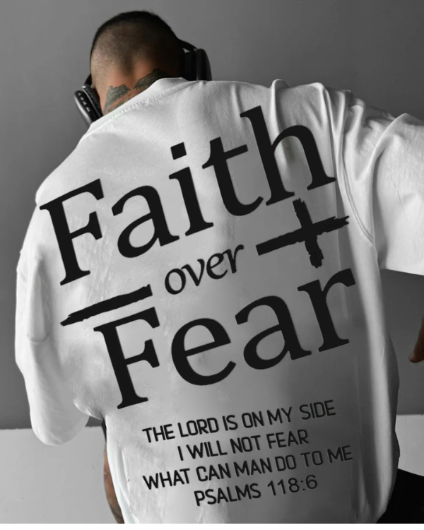 UrbanOutfits Men Oversized T-Shirt White / S Faith over Fear - Men Oversized T-shirt