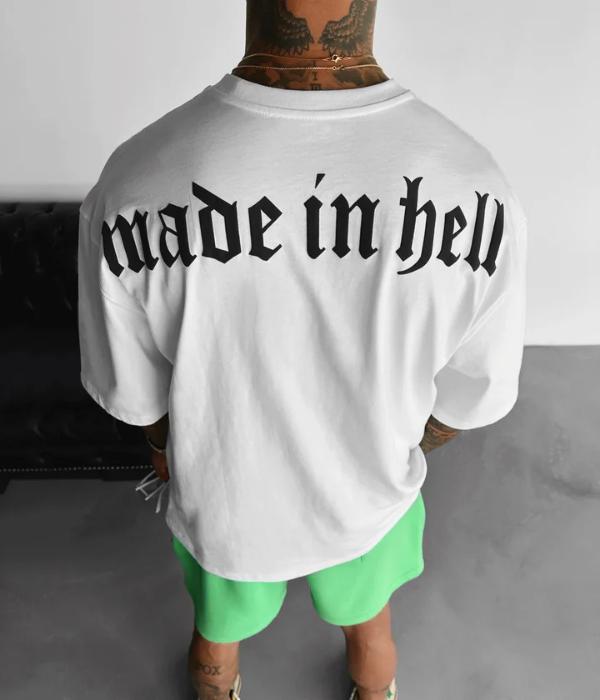 UrbanOutfits Men Oversized T-Shirt White / S ' made in hell ' Men Oversized T-shirt