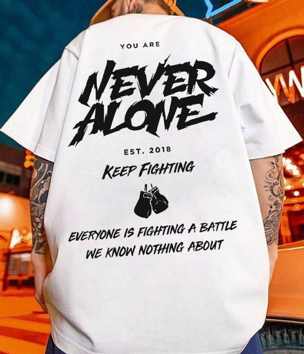 UrbanOutfits Men Oversized T-Shirt White / S ' NEVER ALONE ' Men Oversized T-shirt