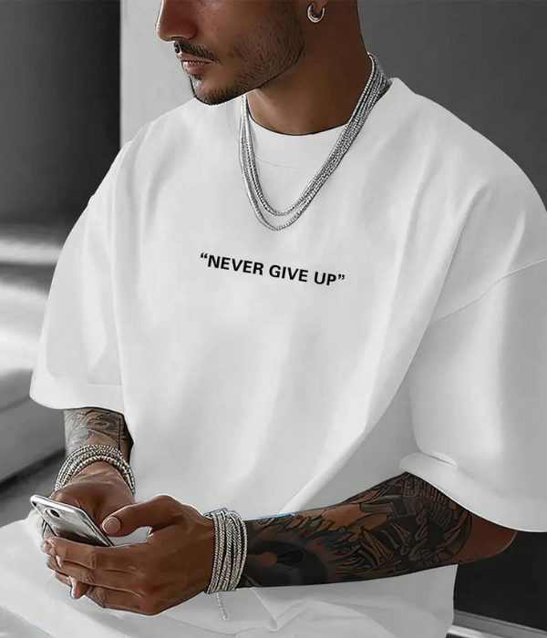 UrbanOutfits Men Oversized T-Shirt White / S NEVER GIVE UP - Men Oversized T-shirt