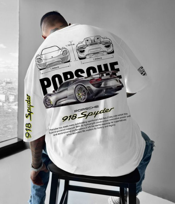 UrbanOutfits Men Oversized T-Shirt White / S PORSCHE- Men Oversized T-shirt