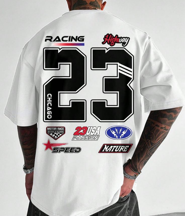 UrbanOutfits Men Oversized T-Shirt White / S RACING - Men Oversized T-shirt
