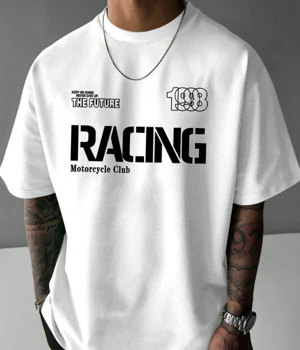 UrbanOutfits Men Oversized T-Shirt White / S RACING - Men Oversized T-shirt