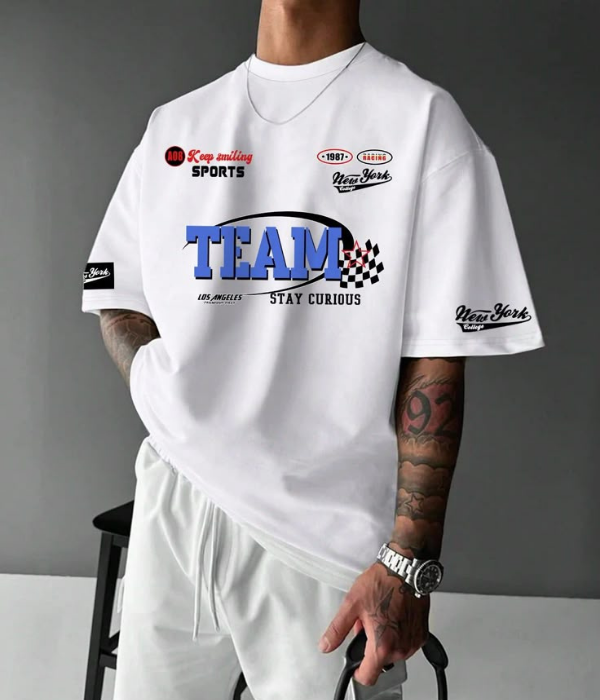 UrbanOutfits Men Oversized T-Shirt White / S TEAM RACE - Men Oversized T-shirt