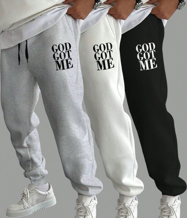 UrbanOutfits men sweatpants White / Cotton-Fleece / S 'God Got Me ' Men Oversized Sweatpants