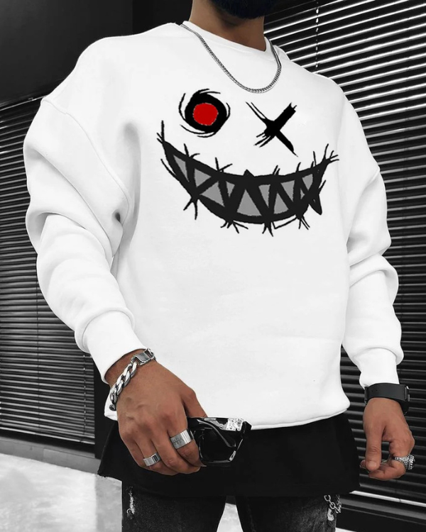 UrbanOutfits Men sweatshirt White / Cotton-Fleece / S Smiley Face - Men Oversized sweatshirt