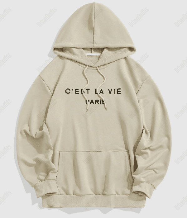 UrbanOutfits Oversized Hoodie Beige / Cotton-Fleece / S 'C'EST LA VIE PARIS' Oversized Hoodie