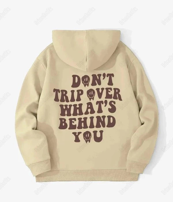 UrbanOutfits Oversized Hoodie Beige / Cotton-Fleece / S 'Don't trip Over' Unisex Oversized Hoodie