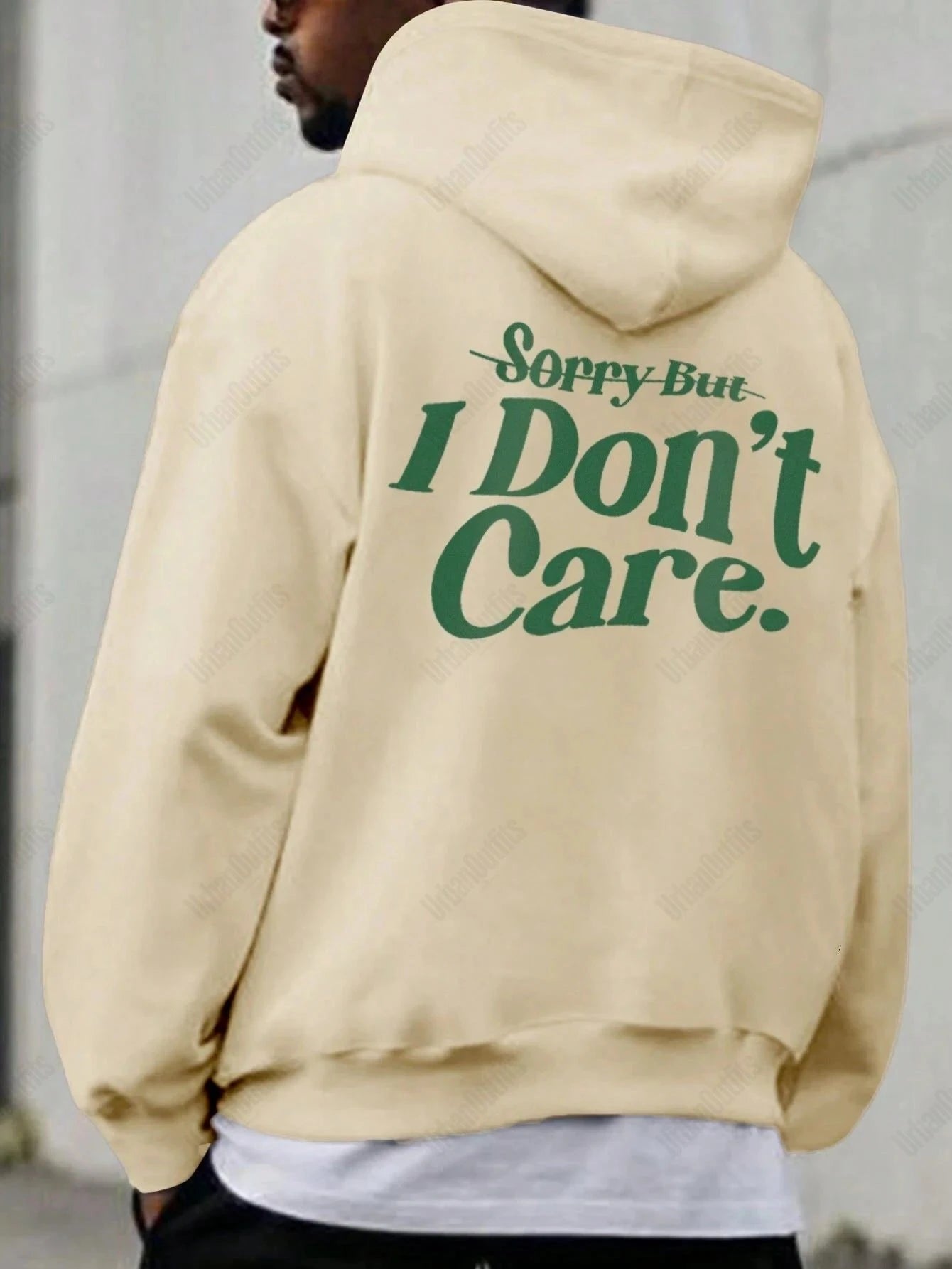 UrbanOutfits Oversized Hoodie Beige / Cotton-Fleece / S 'I Don't Care ' Oversized Hoodie