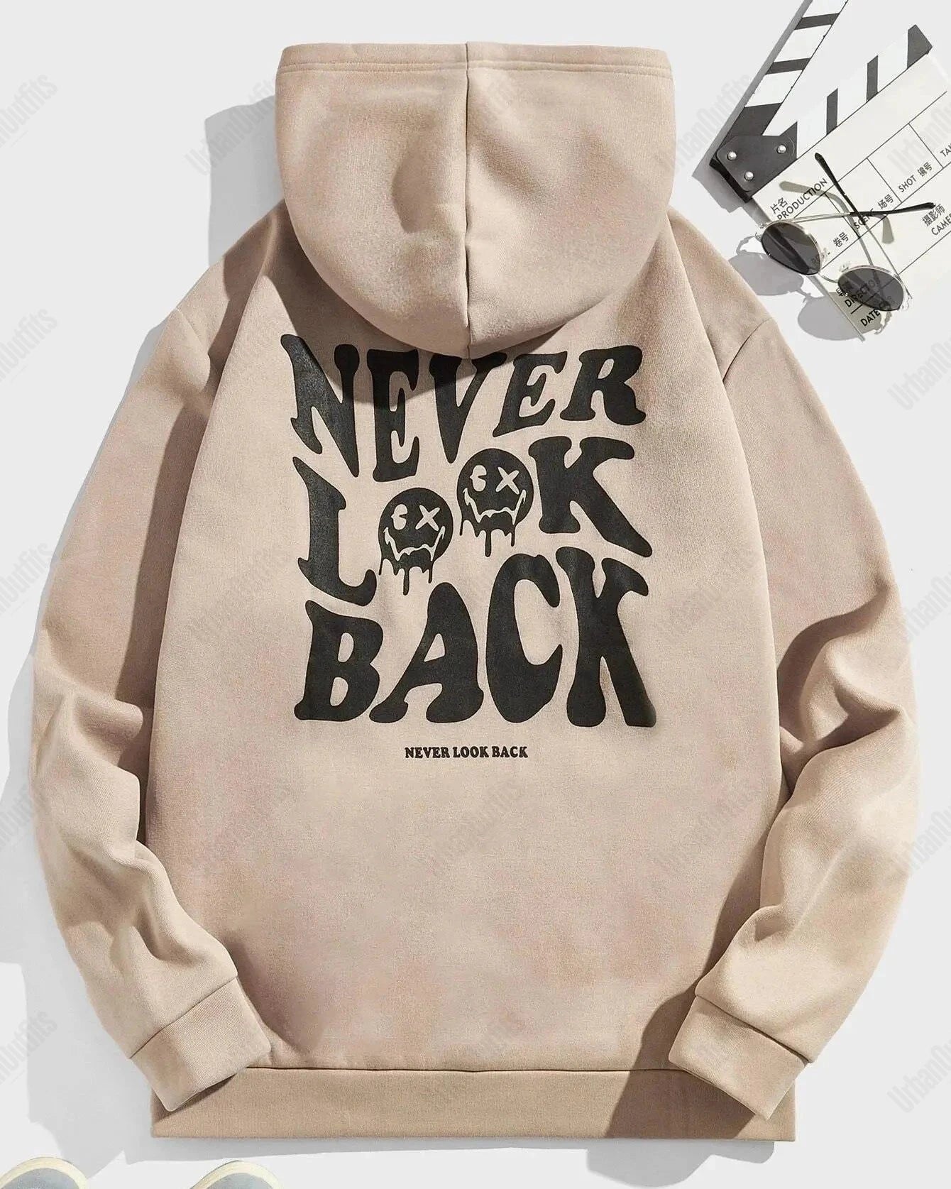 UrbanOutfits Oversized Hoodie Beige / Cotton-Fleece / S 'Never Look Back' Oversized Hoodie