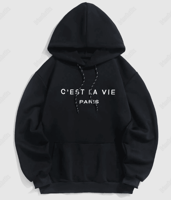 UrbanOutfits Oversized Hoodie Black / Cotton-Fleece / S 'C'EST LA VIE PARIS' Oversized Hoodie
