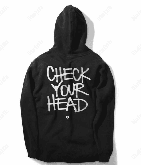 UrbanOutfits Oversized Hoodie Black / Cotton-Fleece / S 'Check Your Head ' Unisex Oversized Hoodie