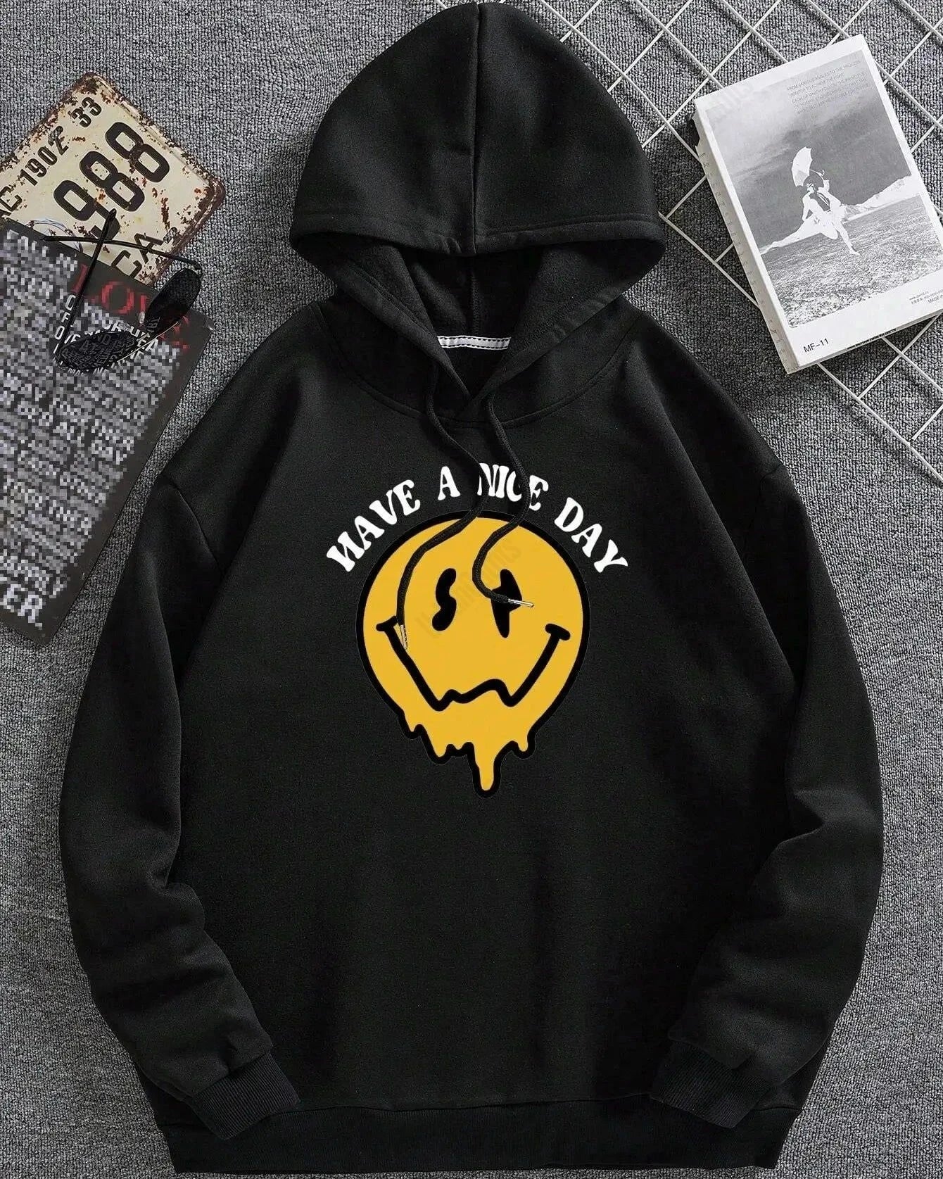 UrbanOutfits Oversized Hoodie Black / Cotton-Fleece / S 'Have a Nice Day' Oversized Hoodie