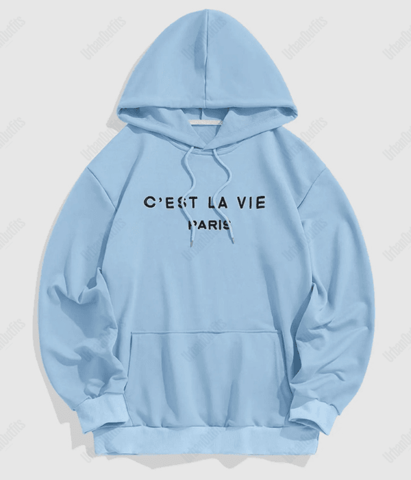 UrbanOutfits Oversized Hoodie Blue / Cotton-Fleece / S 'C'EST LA VIE PARIS' Oversized Hoodie