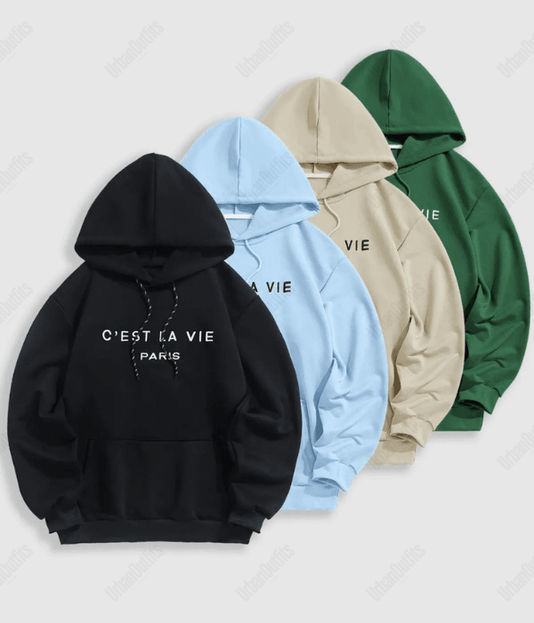 UrbanOutfits Oversized Hoodie Green / Cotton-Fleece / S 'C'EST LA VIE PARIS' Oversized Hoodie