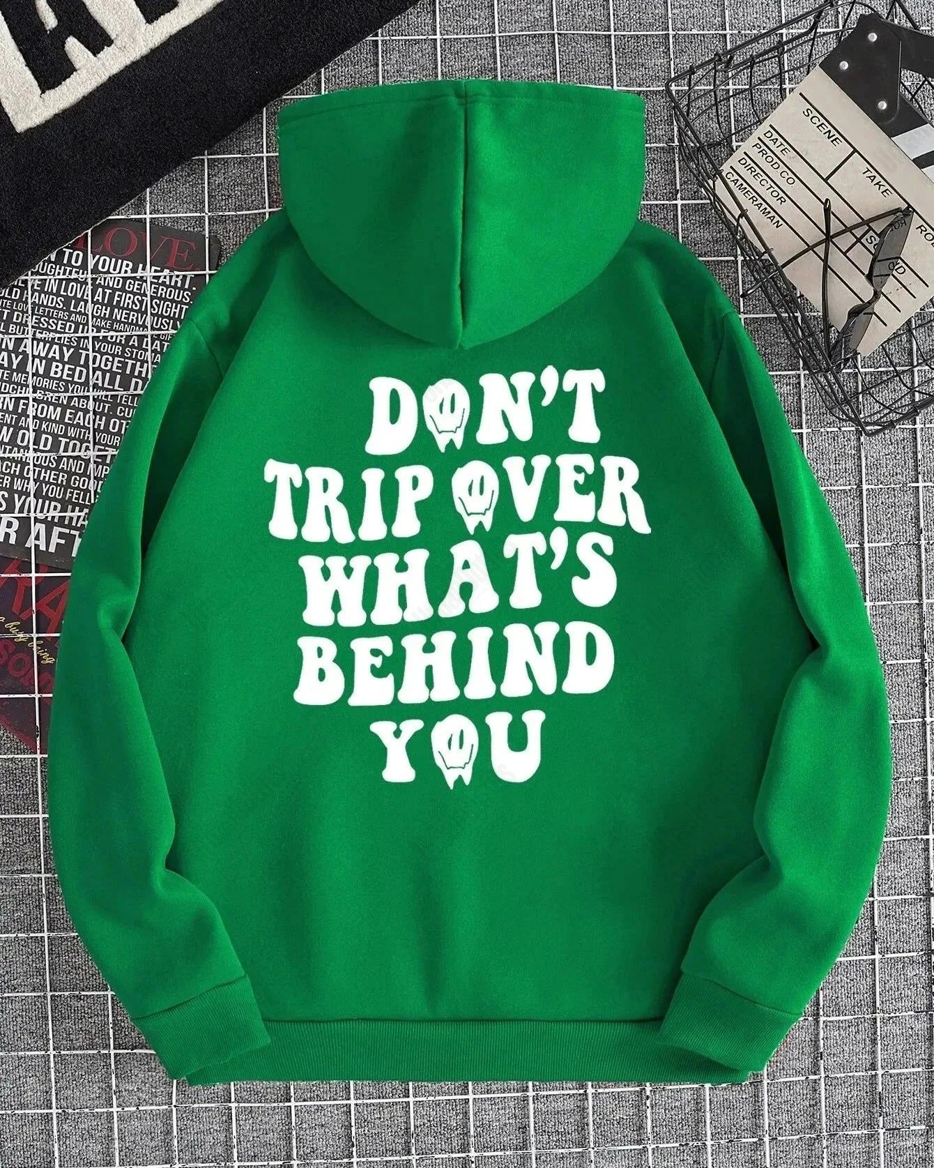 UrbanOutfits Oversized Hoodie Green / Cotton-Fleece / S 'Don't trip Over' Unisex Oversized Hoodie