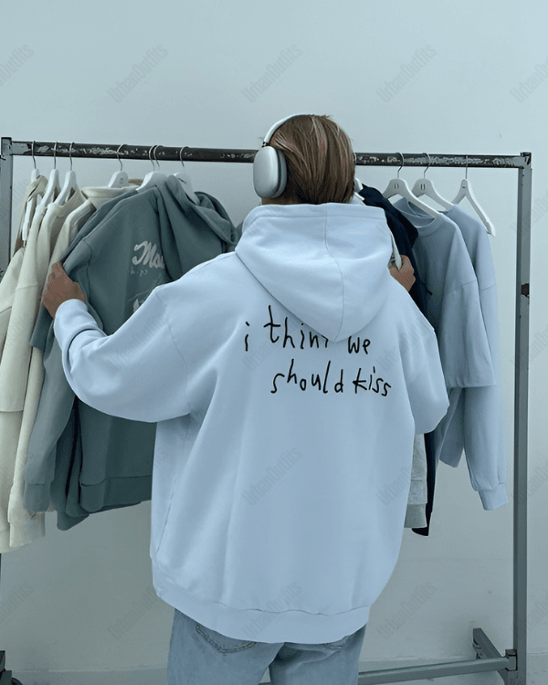 UrbanOutfits Oversized Hoodie White / Cotton-Fleece / S I think we should kiss - Oversized Hoodie [ Unisex ]