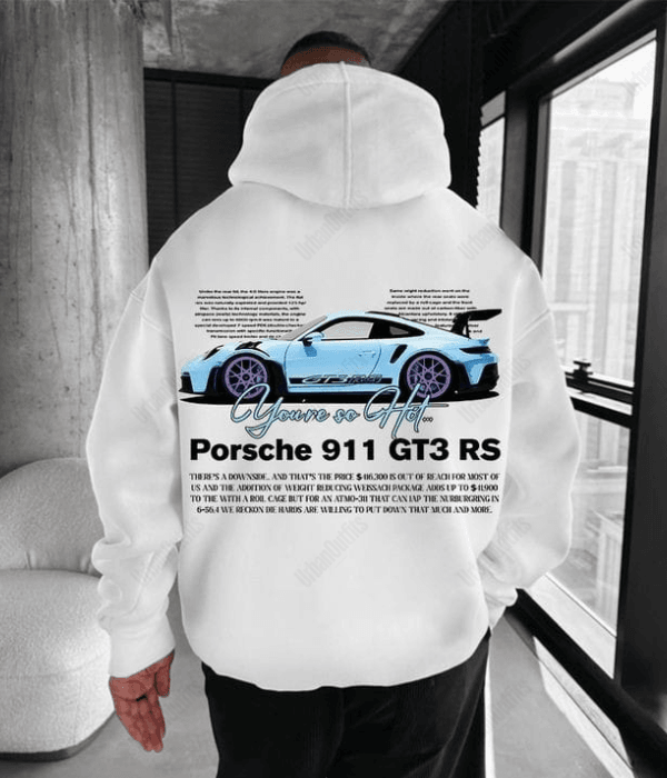 UrbanOutfits Oversized Hoodie White / Cotton-Fleece / S 'Porche 911 GT3  RS' Oversized Hoodie