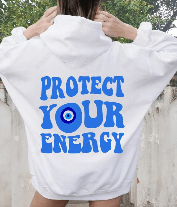 UrbanOutfits Oversized Hoodie White / Cotton-Fleece / S 'Protect your energy ' Oversized Hoodie