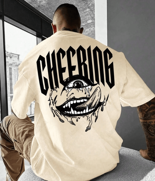 UrbanOutfits Oversized T-shirt Beige / S ' CHEERING ' Men Oversized T-shirt