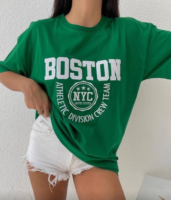 UrbanOutfits Oversized T-shirt Green / S ' Boston ' Women Oversized T-shirt