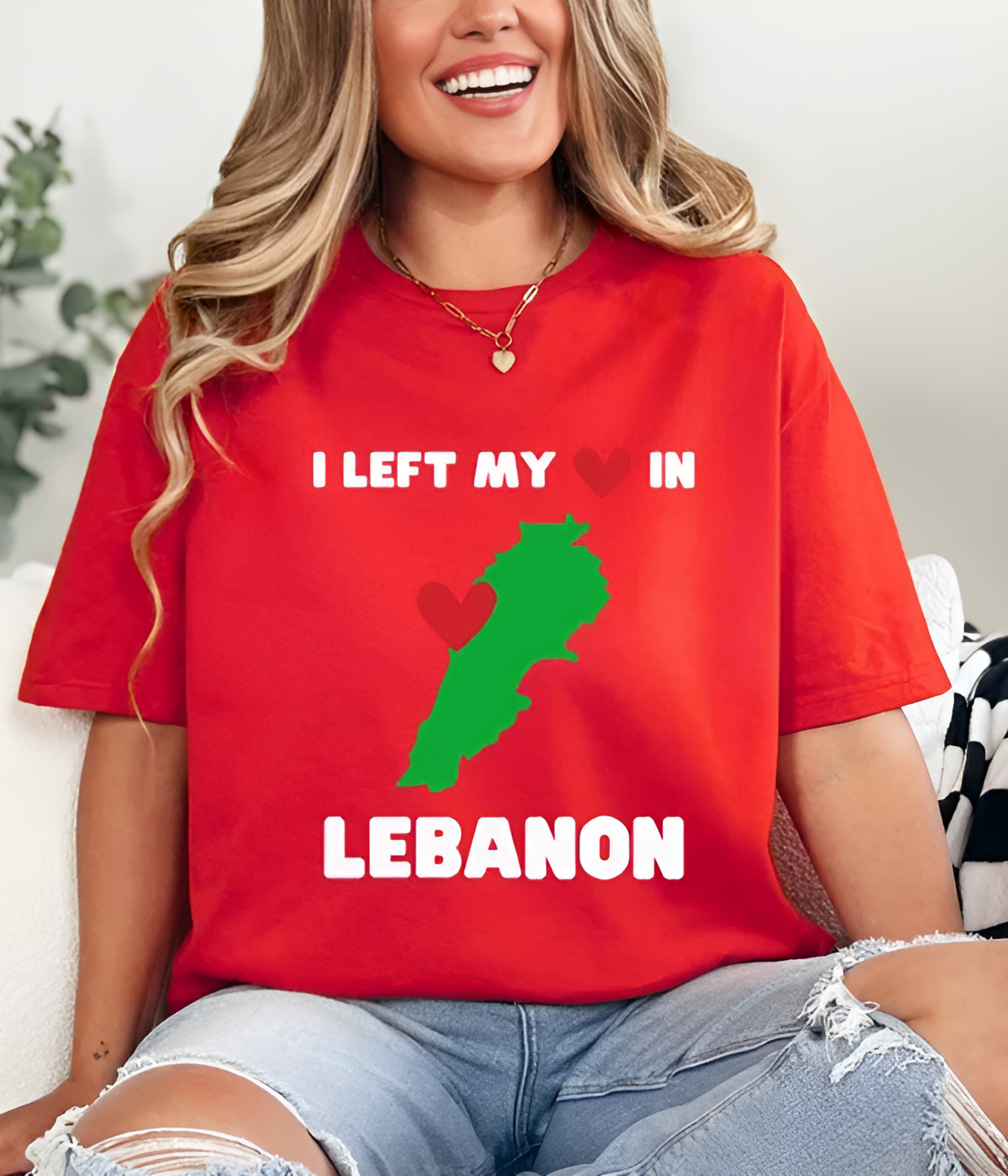 UrbanOutfits Oversized T-shirt Red / S ' LEFT ❤️ IN LEBANON ' Oversized T-shirt [ Unisex ]
