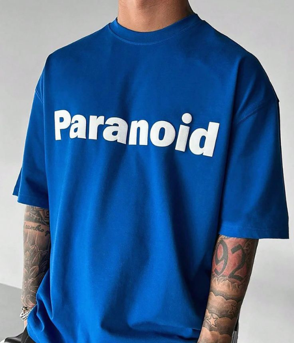 UrbanOutfits Oversized T-shirt Royal Blue / S ' Paranoid ' Men Oversized T-shirt