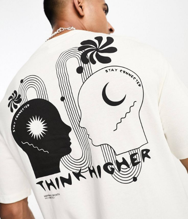 UrbanOutfits Oversized T-shirt White / Cotton / S 'THINK HIGHER' Oversized T-Shirt