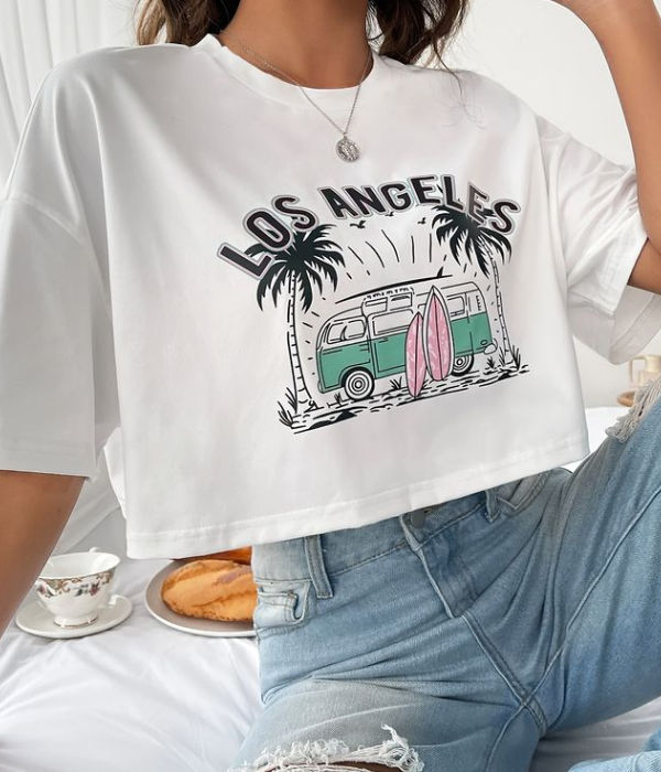 UrbanOutfits Oversized T-shirt White / S Los Angeles Oversized Crop Top