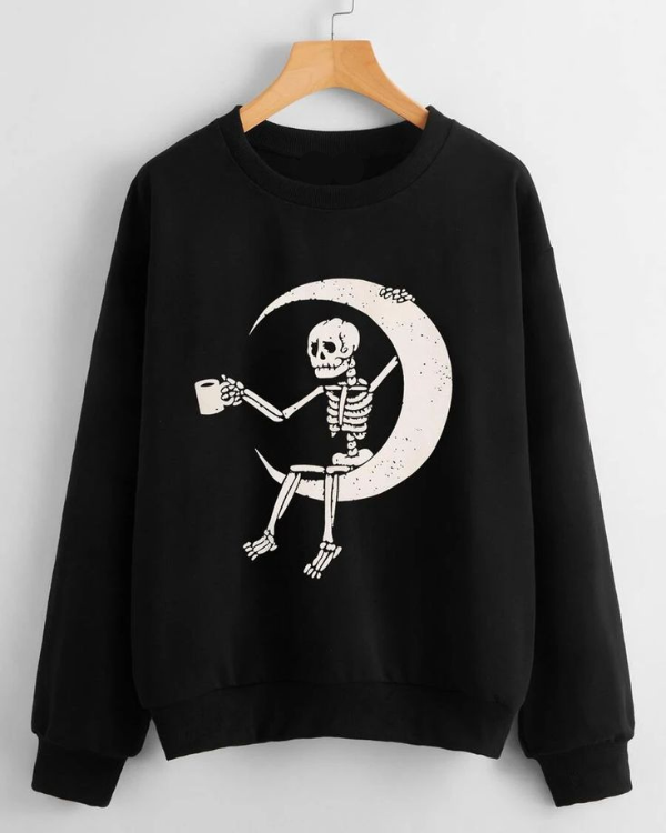UrbanOutfits sweatshirt Black / Cotton-Fleece / S Skeleton Moon- Unisex Oversized sweatshirt