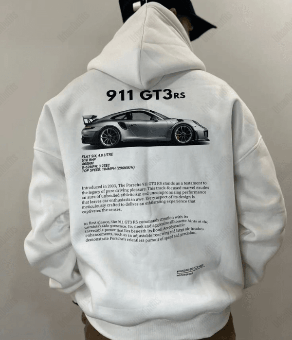 UrbanOutfits Unisex Hoodie White / Cotton-Fleece / S ' Porsche ' Unisex Oversized Hoodie