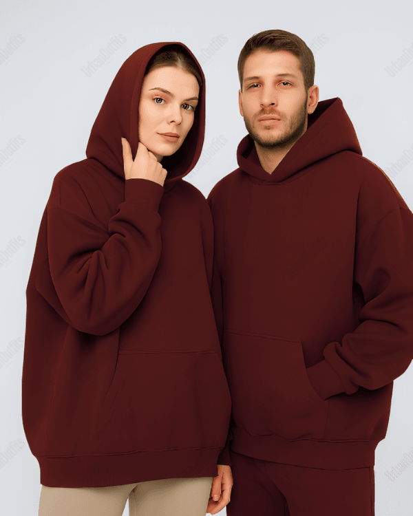 UrbanOutfits Unisex Oversized plain hoodie 'Burgundy ' Oversized Plain Hoodie