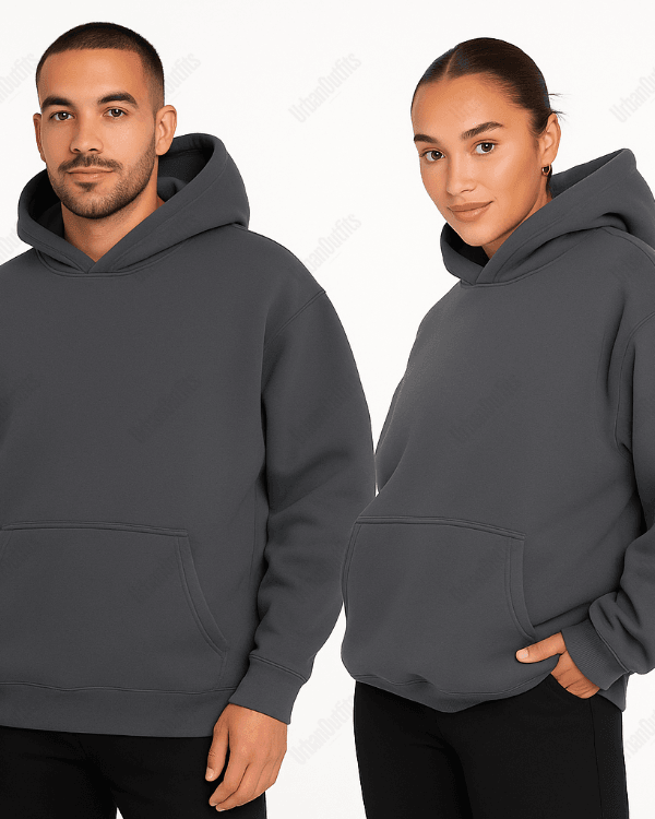UrbanOutfits Unisex Oversized plain hoodie dark gray / Cotton-Fleece / S 'Dark Gray ' Oversized Plain Hoodie