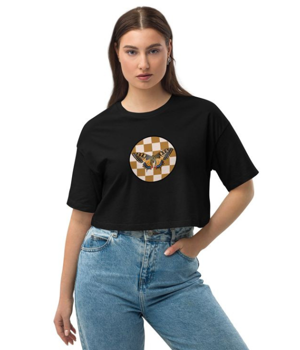 UrbanOutfits Women Crop Top Black / S Butterflies Oversized Crop Top