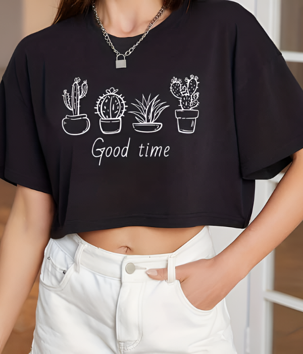 UrbanOutfits Women Crop Top Black / S ' GOOD TIME ' Women Crop-Top