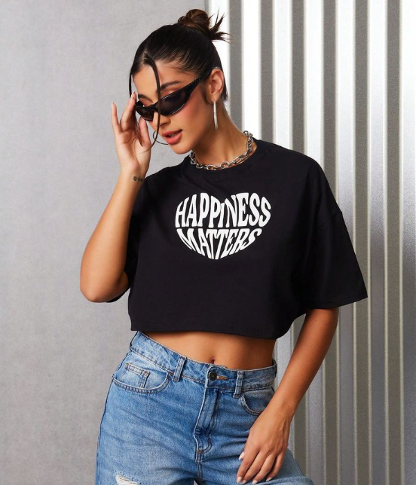 UrbanOutfits Women Crop Top Black / S Happiness Oversized Crop Top