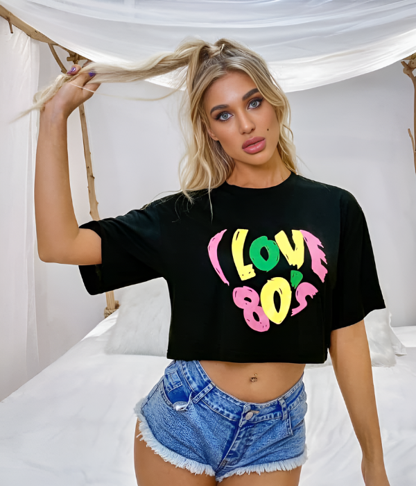 UrbanOutfits Women Crop Top Black / S ' I LOVE 80S' Women Crop-Top