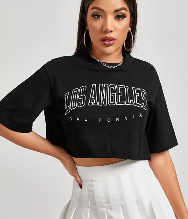 UrbanOutfits Women Crop Top Black / S Los Angeles Oversized Crop Top
