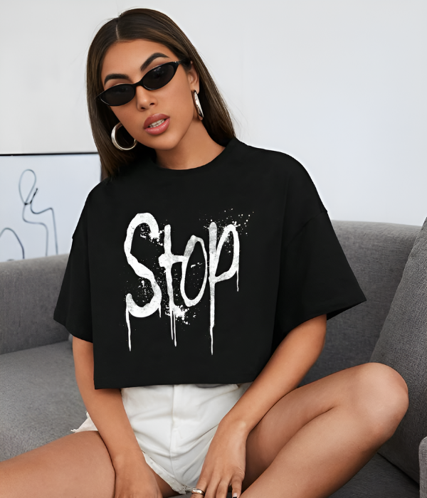 UrbanOutfits Women Crop Top Black / S STOP Women Crop-Top