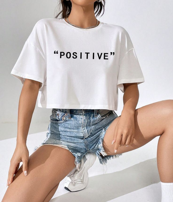 UrbanOutfits Women Crop Top White / Cotton / S 'Positive' Oversized Crop Top